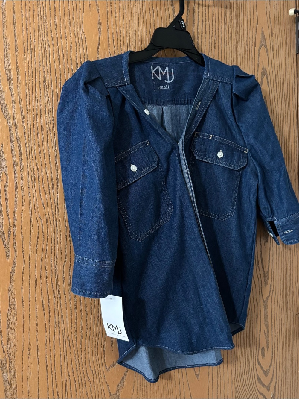 KMJ Denim Puff Double Pocket One of Kind Blouse size Small NWT